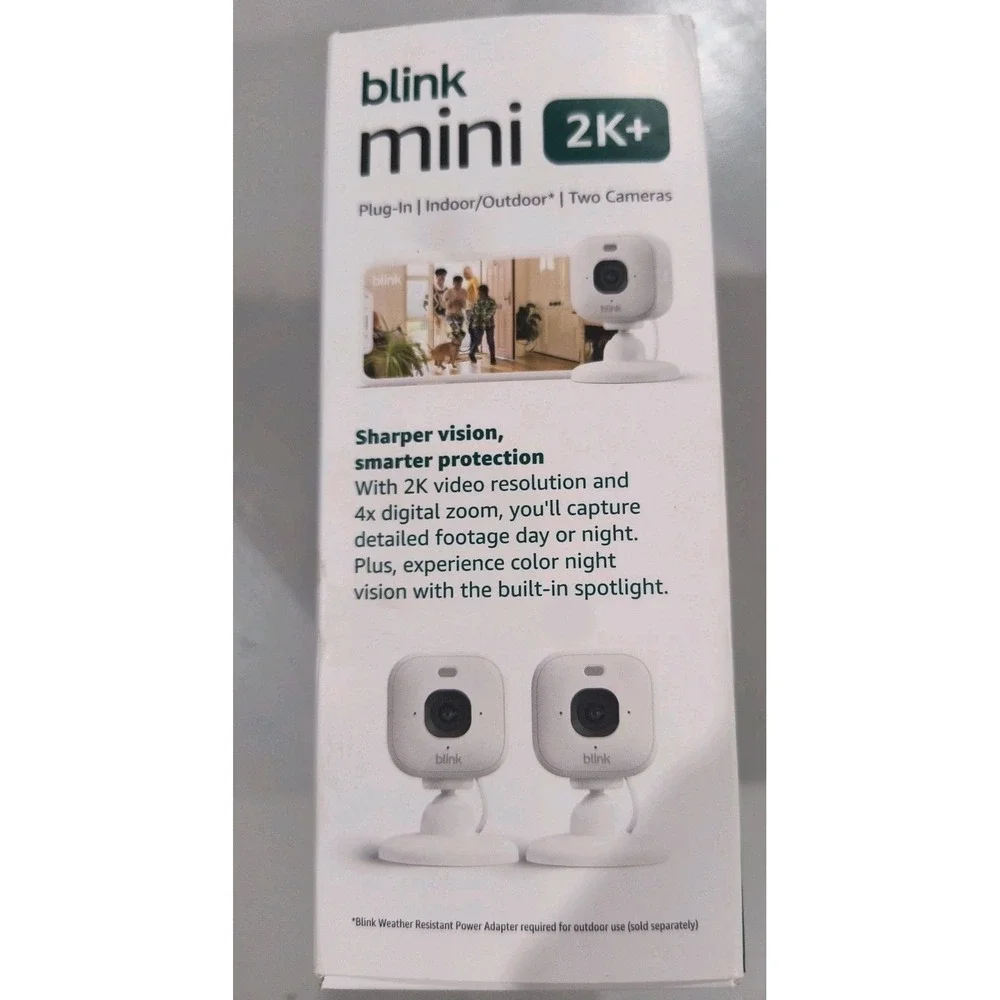 NEW 2 PACK Blink Mini 2k+ Cameras Indoor/Outdoor Plug-in 2K Video WHITE